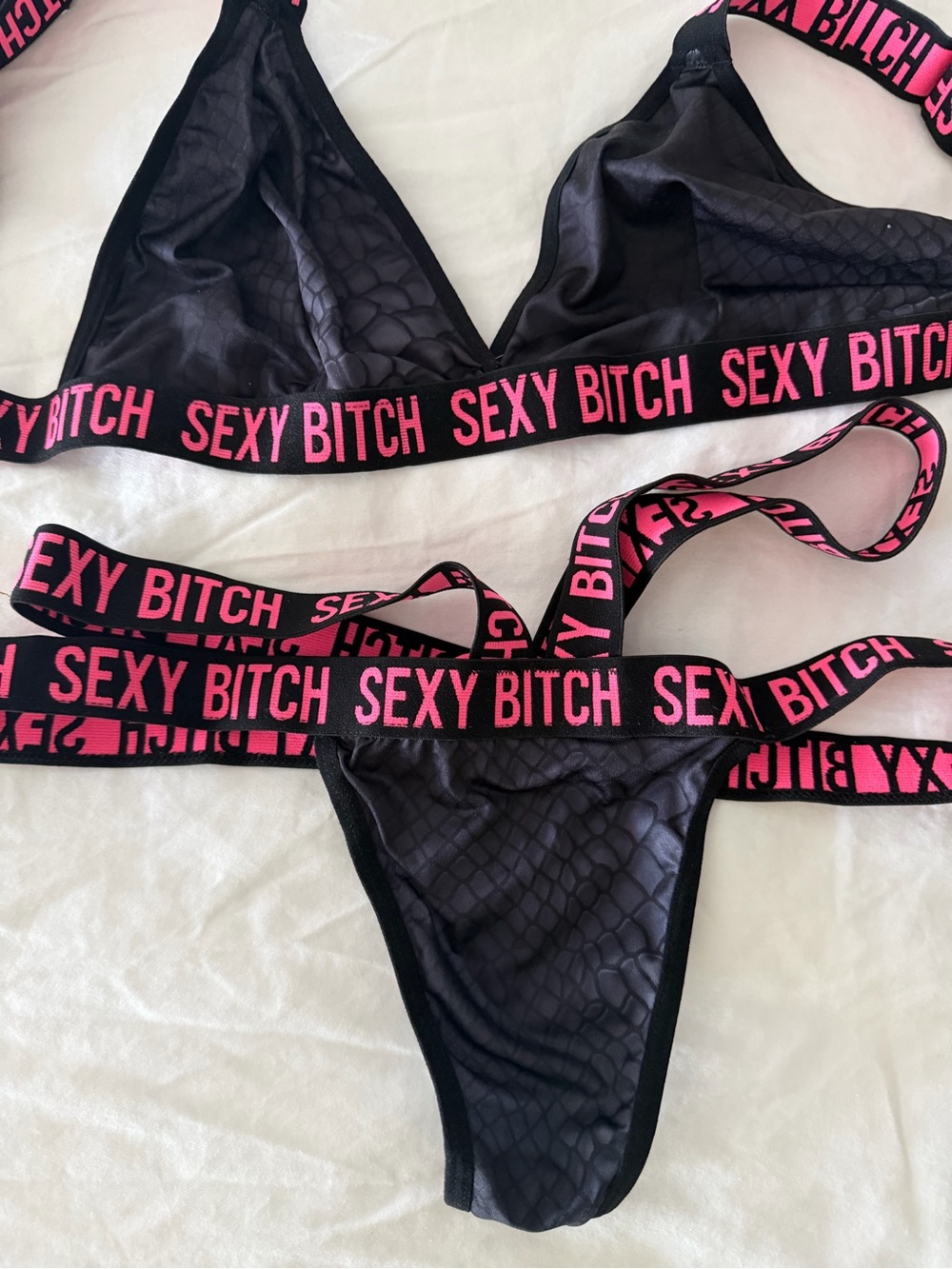Vibe Black Bra & Thong Set with Hot Pink Branded Elastic